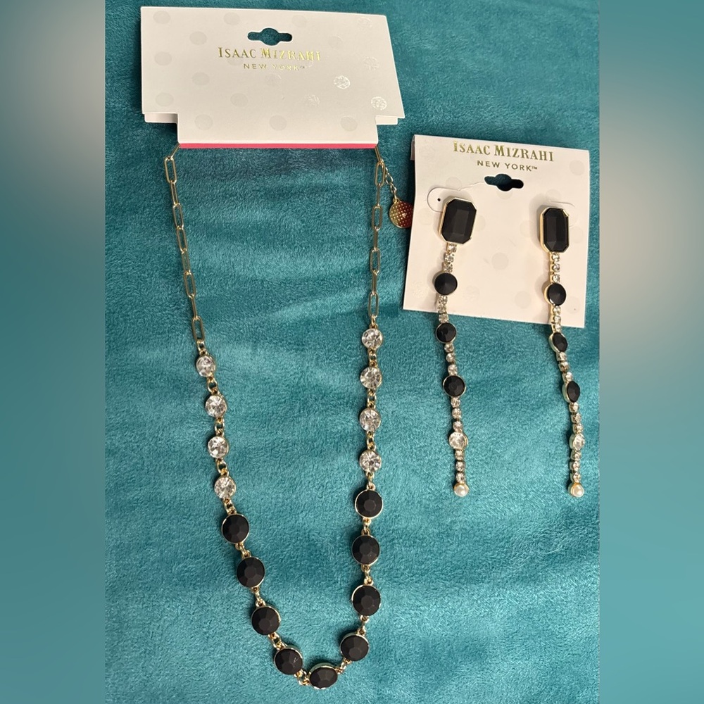 Isaac Mizrahi Black and Gold Necklace with Earrings
